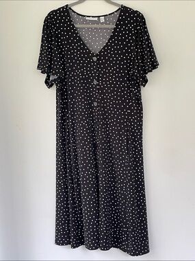 Susan Graver Black Polka Dot Midi Dress Large stretch